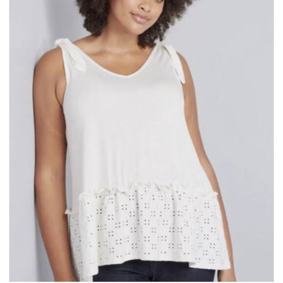 Modcloth Eyelet Peplum Direction Knit Tank Top White Women's Size XXS Casual NWT - Picture 1 of 8